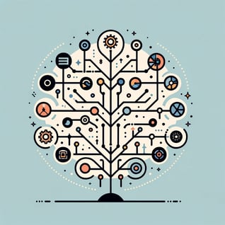 DALL·E 2024-03-24 19.33.35 - Create a simplified, text-free social media image for a business blog about Automating Knowledge Graph Creation and Curation, using corporate colors